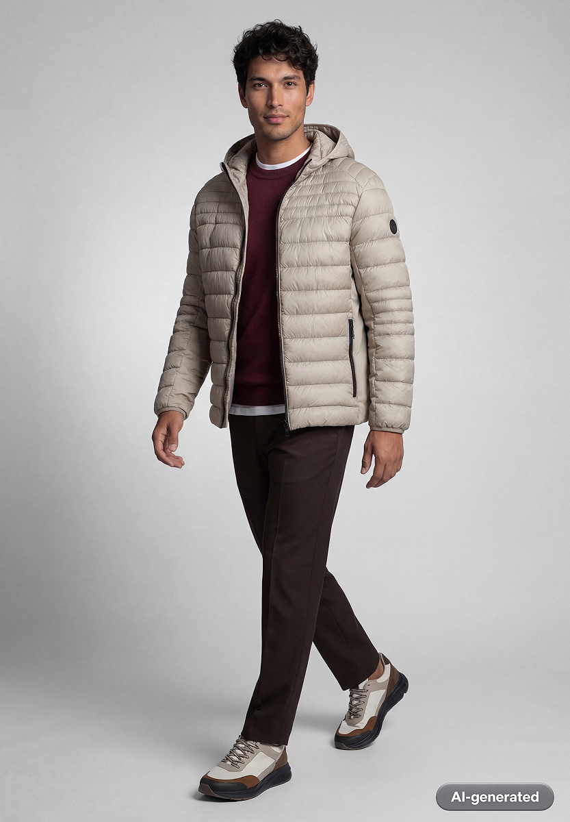 Wattierte Material Mix Jacke mit Kapuze