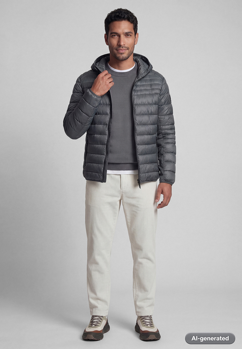 Wattierte Material Mix Jacke mit Kapuze