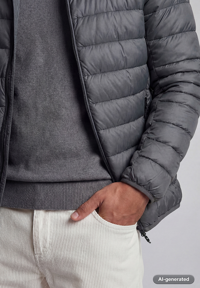 Wattierte Material Mix Jacke mit Kapuze