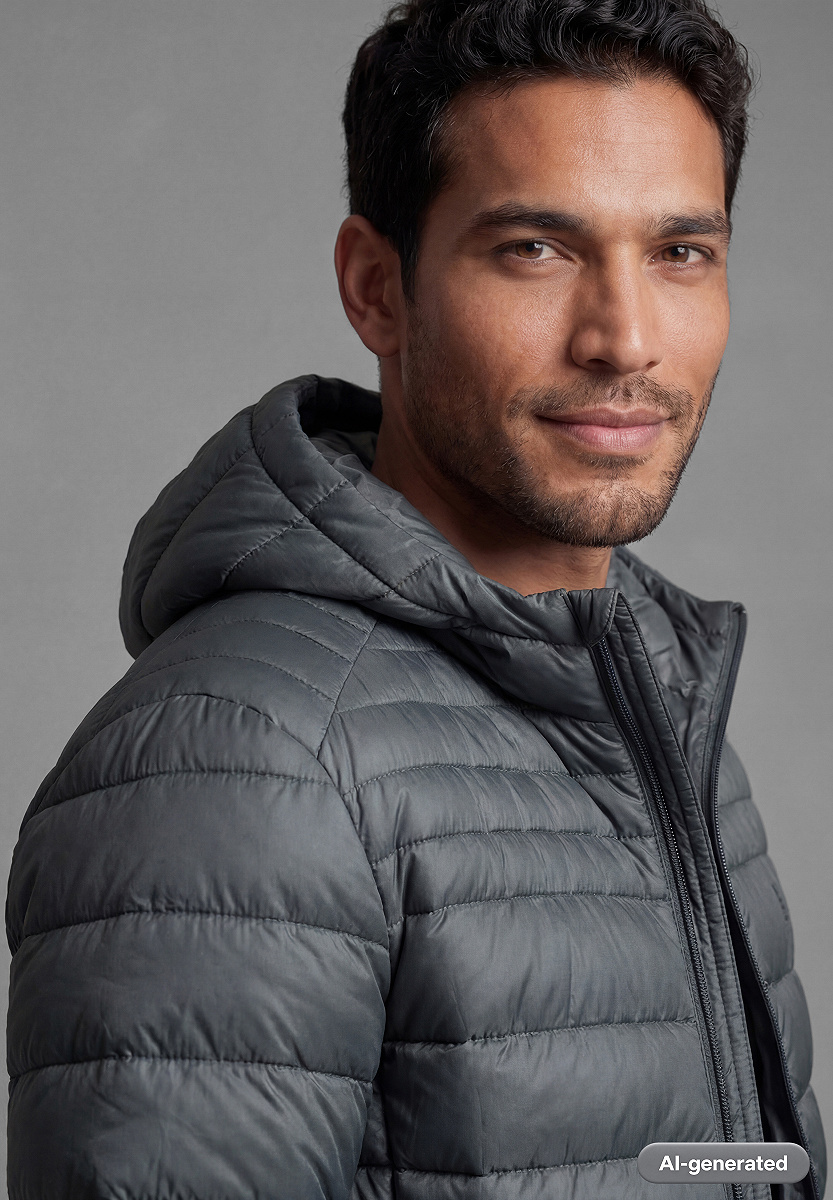 Wattierte Material Mix Jacke mit Kapuze