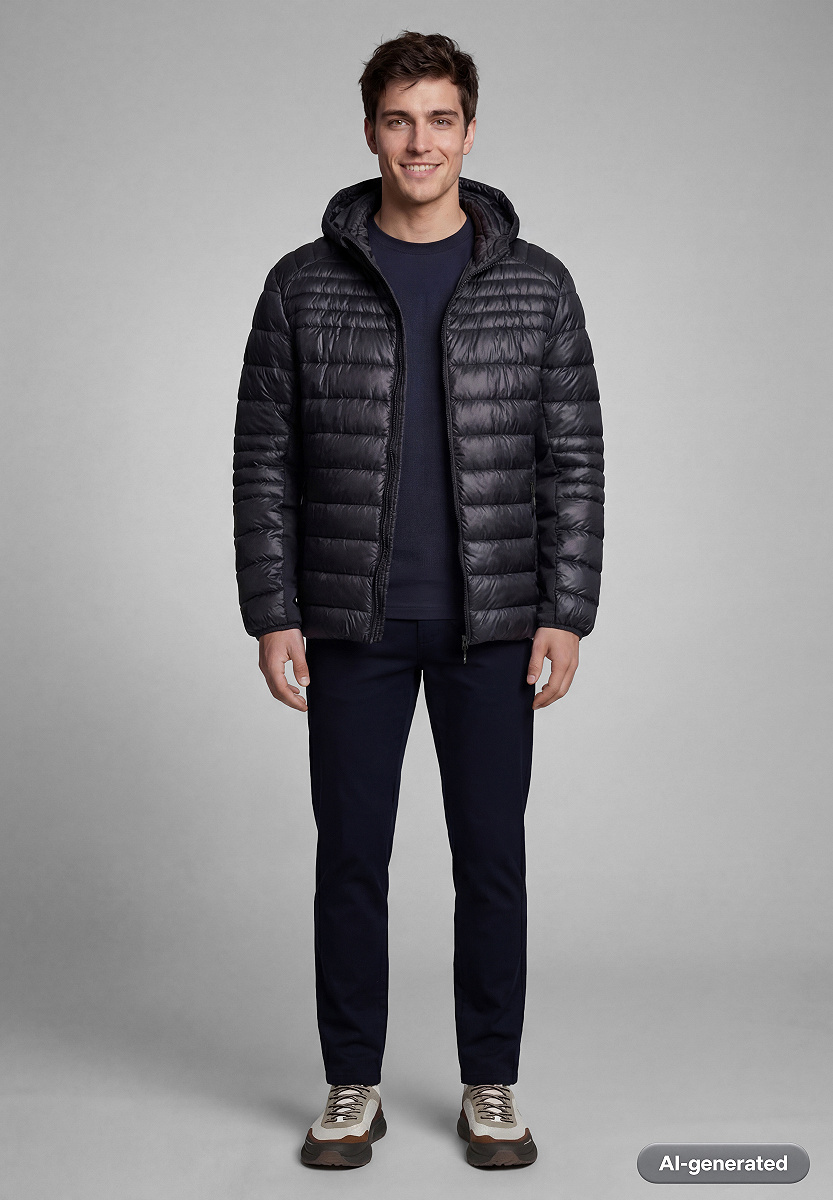 Wattierte Material Mix Jacke mit Kapuze