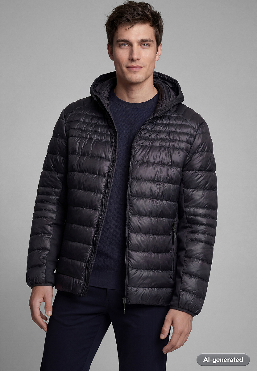 Wattierte Material Mix Jacke mit Kapuze