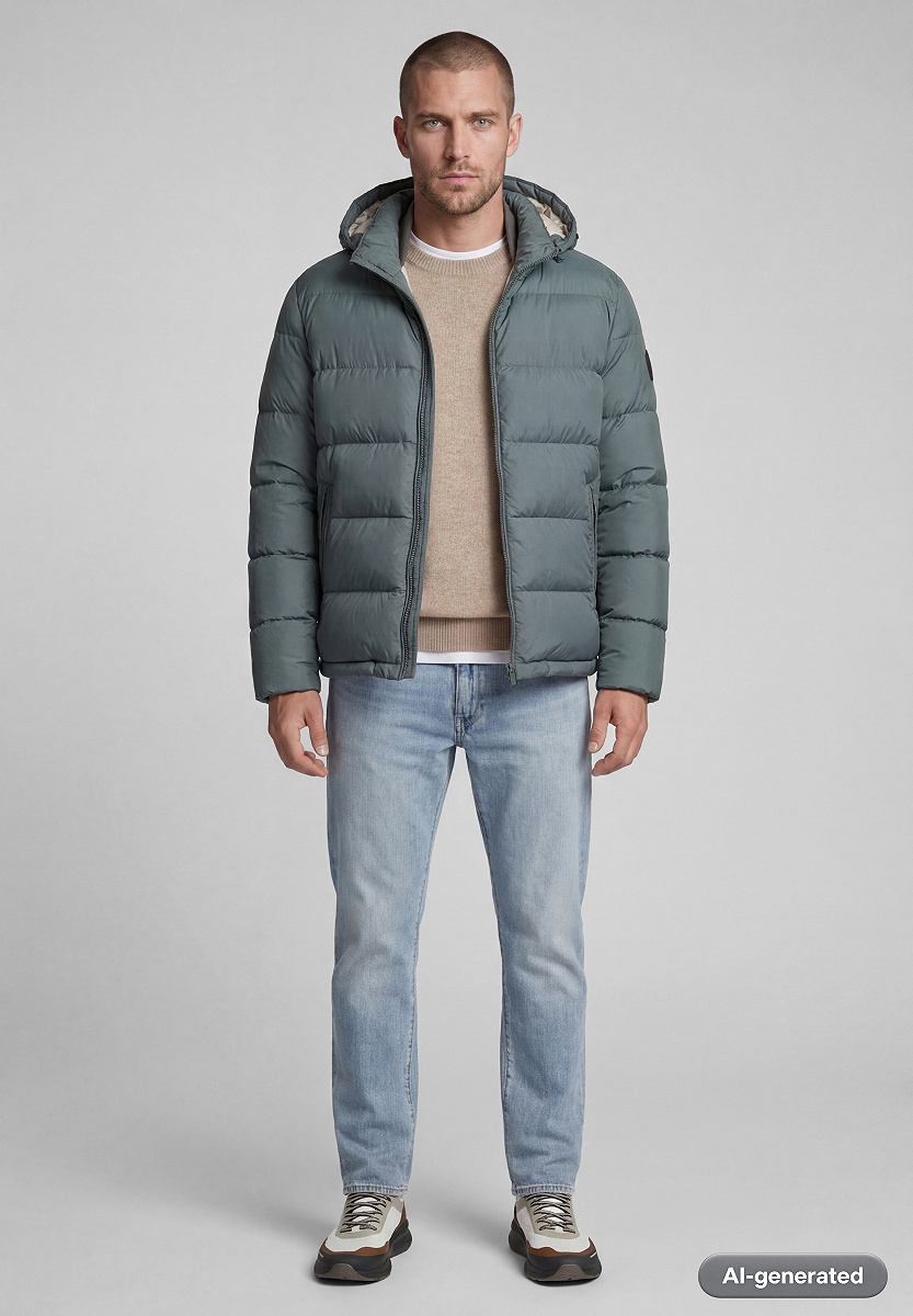 Steppjacke mit abnehmbarer Kapuze und Kontrastfutter