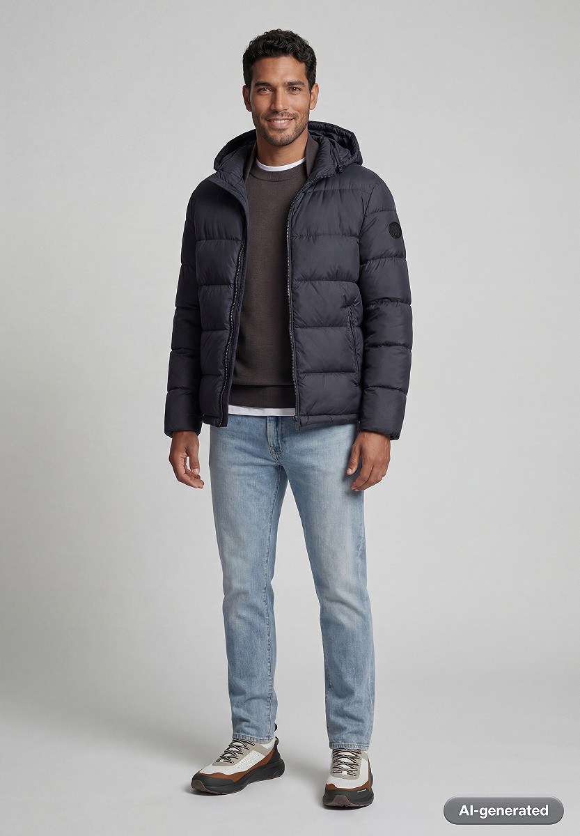 Steppjacke mit abnehmbarer Kapuze und Kontrastfutter